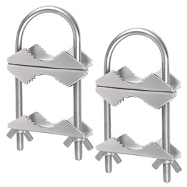 MOOKEERF Double Antenna Mast Clamp - 2 Sets Antenna Mast to Mast Clamp V Jaw Block with U Bolts,Heavy Duty Mast to Mast Mount Bracket Kit for Outside Antennas,Flag Pole,Umbrella Parasols