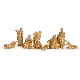 Roman 5-Inch 8-Piece Gold Nativity Set, Detailed Religious Christmas Tabletop Display