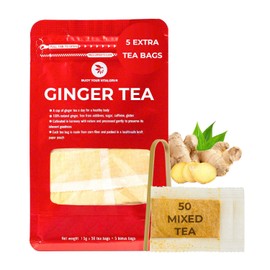 INJOY YOUR VITALGRI:N Ginger Tea Bags - 55 Count (+5 Tea Bags) Bamboo Tong Included - 4.16 oz, Re-Steep Herbal Tea Blend, Stimulates Appetite, Promotes Healthy Digestion & Boosts Immunity