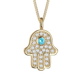 Elli Women's 925 Sterling Silver Gold Plated Xilion Cut Zircon H Necklace of Length 40 cm