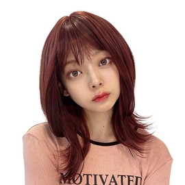 AQUADOLL wg353GB1 Medium Semi-Long Layered Curl High Tone Full Wig, One Size Fits Most, Rose Almond