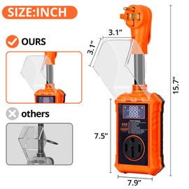 DERIUXINGYAMA Portable Rv Surge Protector, 50 Amp Rv Circuit Analyzer, 16000 Joules Surge Guard Protection with Waterproof Cover, and LED Display, RV Adapter Plug for Camper, Travel Trailers, Orange