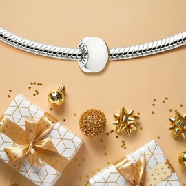 Ruaidhra Sterling Silver Mrano Glass Charms Pendant, Safety Chain Flower Charm Clip Stopper, Charms for Bracelet Necklace, Bead Charms for Women, Sterling Silver