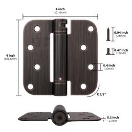 goldenwarm 6 Pack 4 Inch Oil Rubbed Bronze Self Closing Door Hinges with 5/8'' Radius Corners - Adjustable Tension Soft Close Hinges for Interior/Exterior Doors, Durable & Quiet Closure