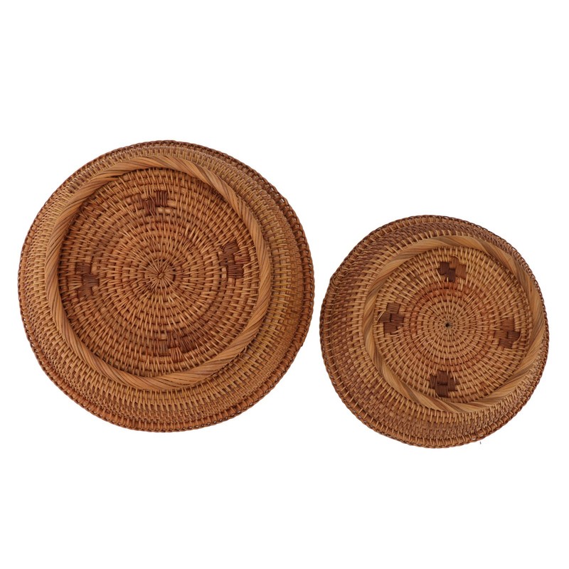 2 PCS Round Rattan Basket Unique Texture Hand Woven Process