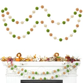 TBD Decor 2pk Pom Pom Garland 13FT Colorful Large Felt Ball Garland Fall Decoration for Mantle,Indoor Holiday Wedding Birthday Party Supplies(Green Brown)