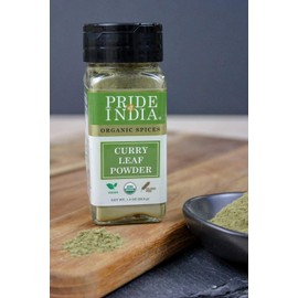 Pride Of India - Organic Curry Leaf Powder Ground - 1.3 oz (36.9 gm) Dual Sifter Jar - Used in Soups, Stews, Chutneys, Pilaf & more