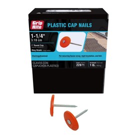 Grip-Rite Plastic Cap Nails - Secure Roofing Underlayments and Housewraps - Electro-Galvanized - 1-1/4" - 185 Count/1 Pack - 114PRCAP1