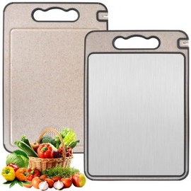 2 in 1 Cutting Boards for Kitchen - 304 Stainless Steel and Food Grade Wheat Straw Double Sided Design - Scratch-Resistant Mesh - Board Dishwasher Safe - Scratch Resistant （36.5 * 24.8cm）
