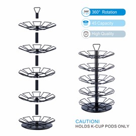 ZCDCP K cup Holder Carousel 5 Tier Coffee pod holder Metal Coffee Pods Storage Organizer Stand Compatible with 45 K Cup Pods