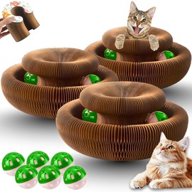 Greenwich Kitty Kurlz Reversible Infinity Cat Toy – Durable Magic Organ Made from Recycled Corrugated Cardboard | Eco-Friendly, Long-Lasting Scratcher & Cat Treat Puzzle Play Toy for Cats. (Pack of 3)