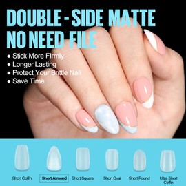 TOMICCA Short Almond Nail Tips, 360PCS No File Nail Tips Kit for Soak Off Nail Extension, Matte Clear Soft Gel Full Cover Nail Tips Fake Nails Tips with Box for Nail Art Salon and Home DIY, 15 Sizes