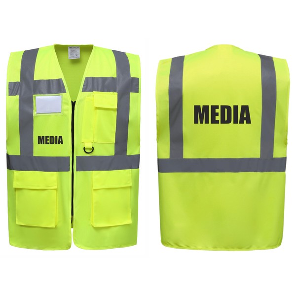 Media Superior Zipped Hi Vis Vest High Visibility Safety Waistcoat