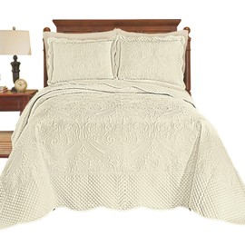 Collections Etc Luxe Textured Diamond Design Scalloped Edge Oversize Bedspread