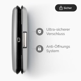 ÖGON -DESIGNS- Aluminium Card Case, RFID Protection Against Fraud and Demagnetization, Compact Wallet, Model Smart Case Stockholm (Aluminium Silver, Ultra Secure Closure)