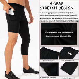 SPVISE Men's Basketball One Leg Tight Sports Pants 3/4 Single Leg Compression Leggings Cool Dry Workout Base Layer Underwear