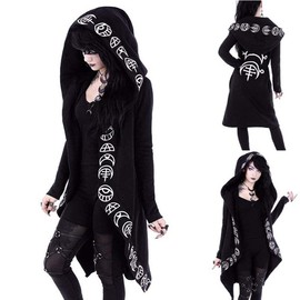 diffstyle Women Moon Gothic Witchcraft Punk Vintage Casual Long Hoodies Top Sweatshirt (3XL) Black