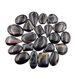 SGM Shop™ 100 Cts (3 to 5 Pcs) Natural Black Banded Agate Cabochon Loose Gemstone Flat Back Mix A+ Quality For Jewelry Making, Crafts & DIY, Wedding Gift, Healing Chakra, Wire Wrapping Crystals