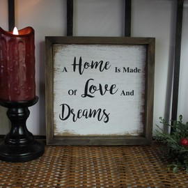 CVHOMEDECO. Vintage Distressed A Home is Made of Love and Dreams Shadow Box Frame Wall Mounted Hanging Decor Art, 9-3/4 x 9-3/4 Inch