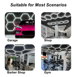 Hexagon Garage Lights, 5 Grids Ultra Bright 6500K 25000LM Led Hexagon Lights for Wall, Gym Lighting, Garage, Barber, car Detailing, Shop (hex Light 24 Pack)