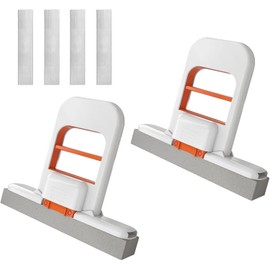 Mini Foldable Desktop Mop, Portable Self-Squeeze Short Mop Small Spaces Portable Self-Squeeze Mops, Mini Lazy Hand Wash Short Device for Bathroom, Kitchen（2orang+Sponge*6