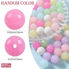 SOFPLATE 80Pcs Pastel Bead Kit 16mm Acrylic Beads Bulk Large Kawaii Candy Color Round Jelly Opaque Chunky Loose Pen Beads for Jewelry Making Bracelets Necklace Beading Hairband DIY Crafts Accessories