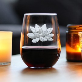Lotus Stemless Wine Glass - Floral Themed Decor and Gifts for Flower Lovers - Large 17 Oz Glasses