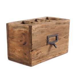 DESIGN DELIGHTS Wooden Pen Holder Box Vintage 19 Mahogany 19 x 12 x 10 cm (W x H x D) Pen Box with Metal Handle, Pen Holder, Desk Organiser in Shabby Style, Colour: 01 Natural Vintage