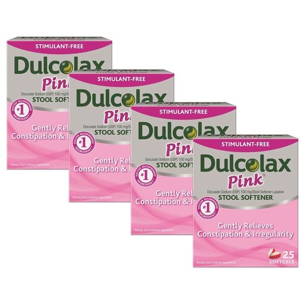 Dulcolax Pink Stool Softener Softgels 25 ea (Pack of 4)