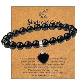 Beaded Bracelets for Women, Healing Crystal Bracelet Heart Bracelet Natural Gemstone Bead Bracelets Stretch Crystal Stone Beaded Bracelets Jewelry Gifts for Christmas Valentine