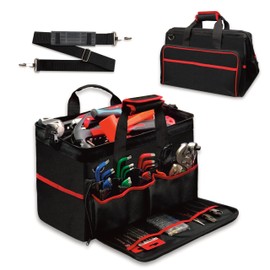 WETT Heavy Duty Tool Bag, 17.3-Inch 30-Pocket Large Portable Adjustable Tool Organizer Storage Bag with Large Zipper for Men, Carrying Toolbag, Electrician Mechanic Construction