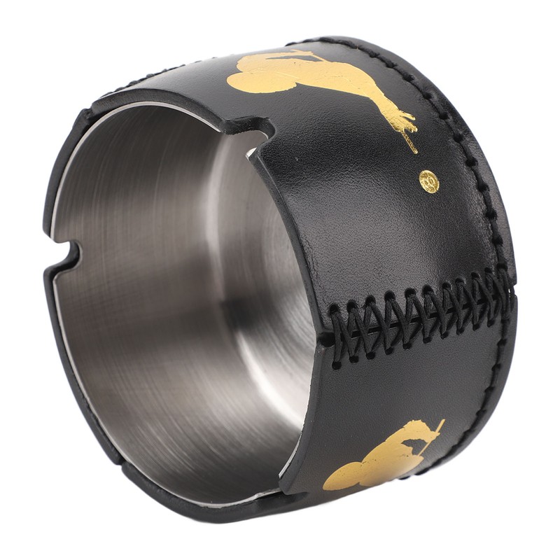 Cigar Ashtray Tabletop Round Stainless Steel Ash Tray PU Leather