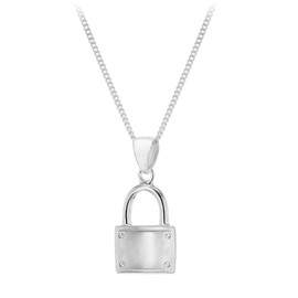 Tuscany Silver Sterling Silver Padlock Pendant on Curb Chain of 46cm, Silver