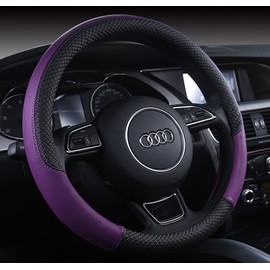Follicomfy Automotive Steering Wheel Cover Leather Anti Slip Wrap 15",Purple