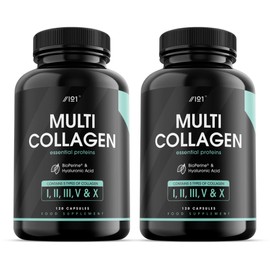 Multi Collagen Capsules - 240 Capsules - Types I, II, III, V & X - Wild Caught Fish, Grass Fed Bovine, Eggshell & Free-Range Chicken, Hyaluronic Acid & Vitamin C (4 Months Supply) by Alpha01