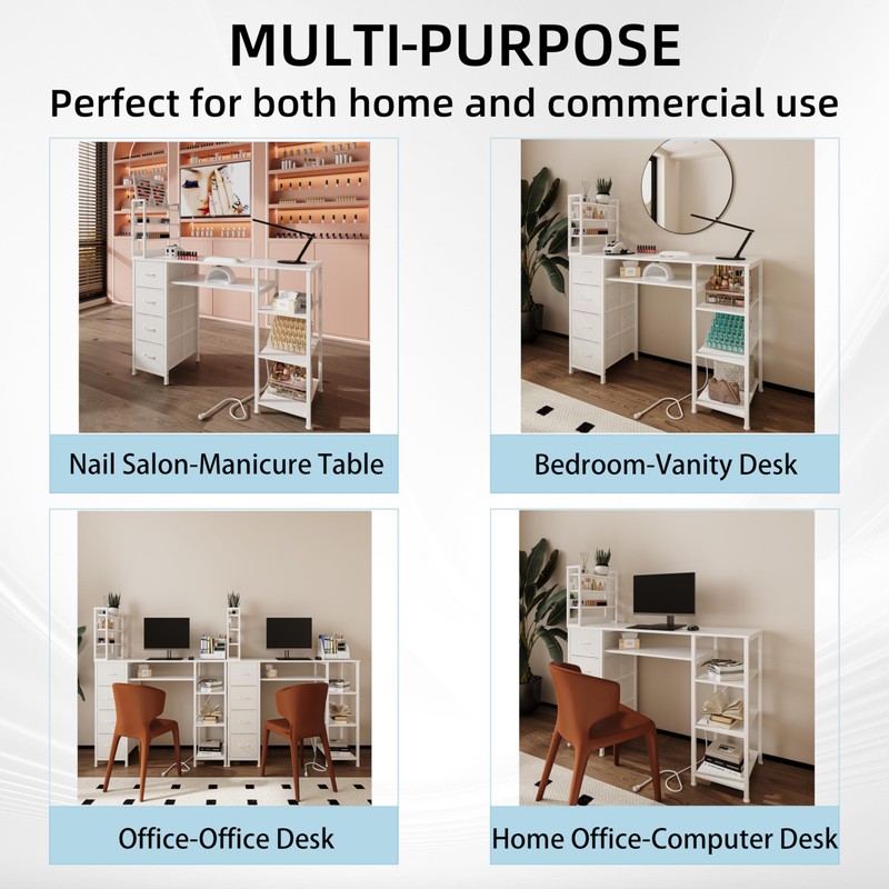 NinPeen Manicure Table Nail Desk for Nail tech with Drawers