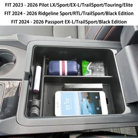EDBETOS Center Console Organizer Compatible with 2023-2026 Honda Pilot, 2024 2025 2026 Ridgeline/Passport Insert Tray Secondary Storage Armrest Box ABS Plastic Material, Black