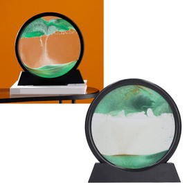 Moving Sand Art Picture, Round Glass 3D Deep Sea Sandscape in Motion Display, Quicksand Painting Decor, Relaxing Desktop Toy for Kids, Adults, Home and Office Decor (Green)