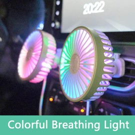 Baceyong Portable Car Fan with Aromatherapy Slot, Colour Breathing Light, 360° Adjustable Angle, Dual Use Fan for Home, White