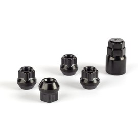 RYBO Set of 4 Open-Ended Alloy Wheel Locking Nuts, M12 x 1.5 (Black)