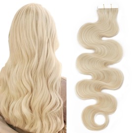 SEGO Tape in Hair Extensions Wavy 20 Inch Natural 100% Remy Human Hair Real Seamless Skin Weft Invisible Rooted Double Sided Tape for Women 20pcs 50g -White Blonde -Body Wave