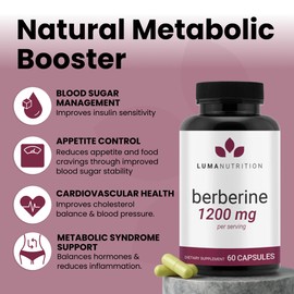 Luma Nutrition Berberine Supplement - Berberine HCL 1200mg Per Serving - Vegan, Gluten Free, Non-GMO - 60 Capsules