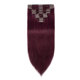 MY-LADY Clip in 100% Remy Human Hair Extensions 10''-24'' Full Head 8pcs 18clips Long Soft Silky Straight for Women Beauty #99j Wine Red 13" / 13 inch 80g