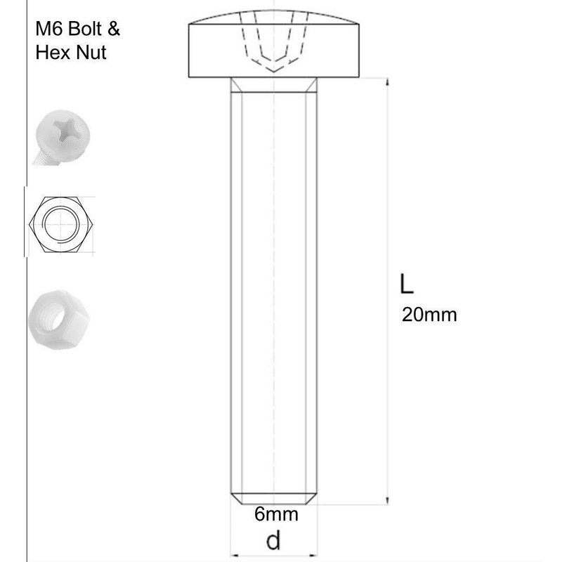 Pack of 20 Transparent Clear Plastic Acrylic M6 x 20mm