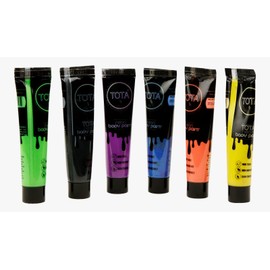 TOTA Non-Toxic Face Paint and Body Paint. Easy to Use, Water Washable Neon Colour UV Glow Tubes - Set of 6 Colors.