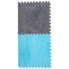 12 Pcs Interlocking Carpet Shaggy Tiles - 12" x 12", 12 Sq,Ft Foam Carpet Squares Protective Floor Mats Soft Fluffy Bedroom Kids Area Rugs for Classroom Use, Grey+Blue