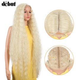 DÉBUT Lace Front Wig Super Long Wavy Wig for Women 41 inches 280g Synthetic Hair Heat Resistant Fiber 130% Density (41 inches, Blonde)