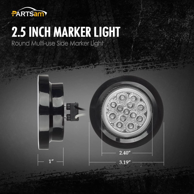 Partsam 2Pcs 2.5 Inch Round Amber 13 LED Side Marker