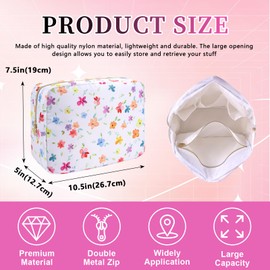 Iqimott - Mini bolsa de maquillaje floral de nailon, bonita bolsa de cosméticos pequeña, impermeable, con cierre, bolsa de viaje, Blanco (white-flower), Large, Moda