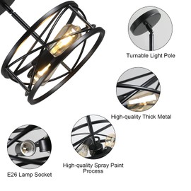 Karjearl Farmhouse Semi Flush Mount Ceiling Light Fixtures, 11.8“ 2-Light Black Industrial Sloped Ceiling Lighting with Metal Cage for Kitchen, Hallway, Entryway, Laundry Room, Bedroom, E26